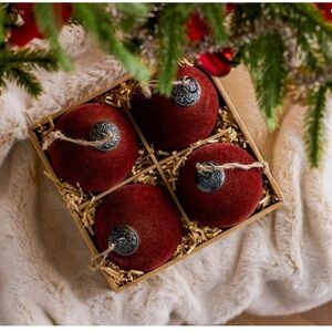Pottery Barn Bordeaux Flocked Velvet Ornaments Set of Four